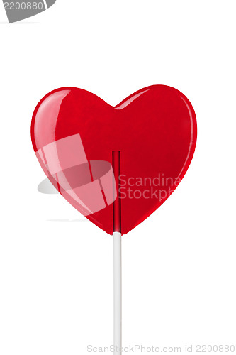 Image of red heart-lollipop isolated on white