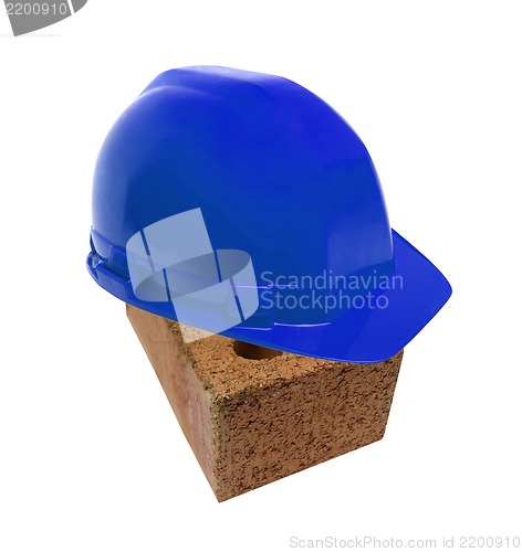 Image of blu helmet on brick