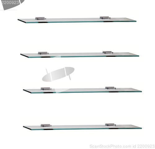 Image of glass shelfs on white background