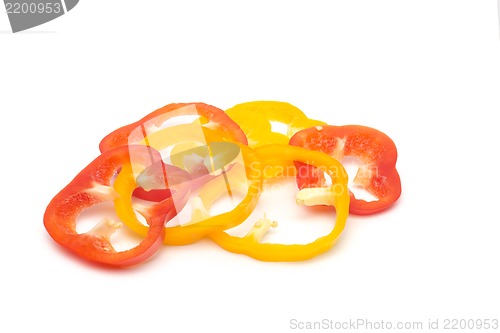 Image of Sweet red sliced pepper isolated on white background