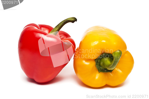 Image of Two bell peppers (bulgarian peppers) isolated on white