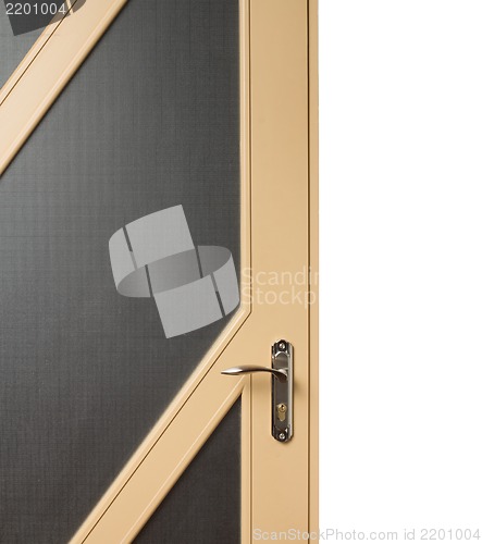 Image of white door with Metal door handle