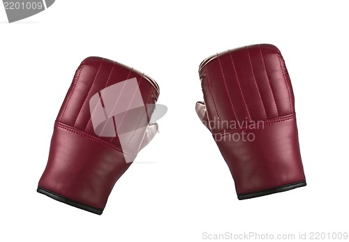 Image of Pair of red leather boxing gloves