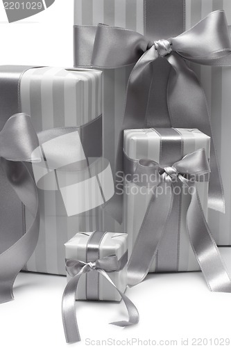 Image of Black and white gift boxes isolated on white background