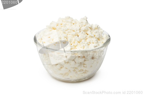 Image of Cottage cheese in plate isolated on white background