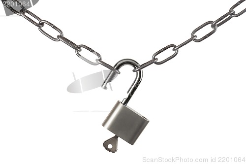 Image of Lock and chain isolated on white background