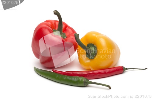 Image of Chili and bulgarina pepper isolated on white background