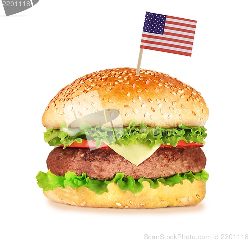 Image of big hamburger isolated on white