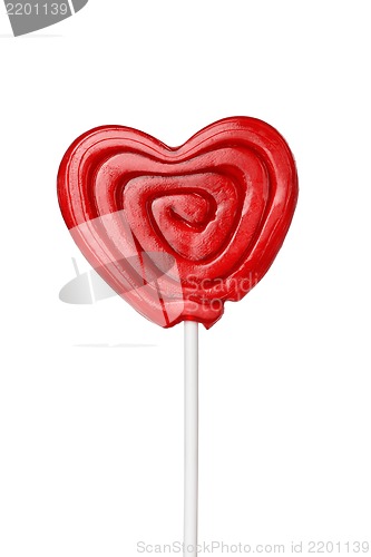 Image of red heart-lollipop isolated on white