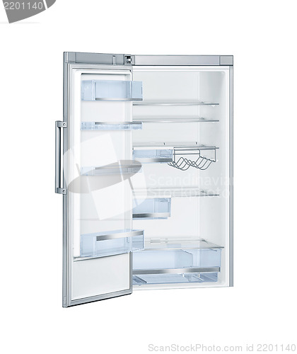Image of Refrigerator with open doors isolated