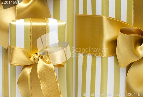 Image of Gold gift boxes  background