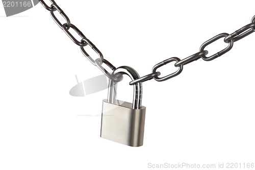 Image of Key lock locked with a chain, clipping path