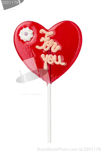 Image of red heart-lollipop isolated on white