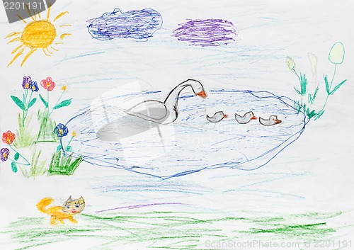 Image of children painting - goose family