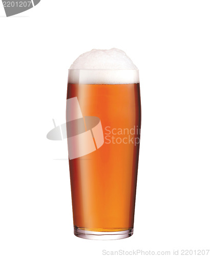 Image of glass with beer on white background