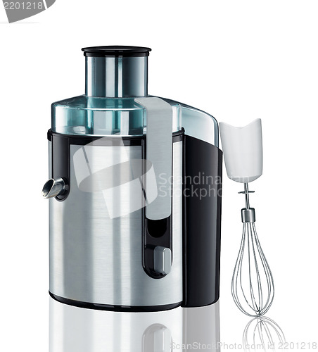 Image of an electric blender with mixer on a white