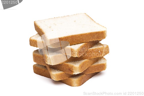Image of A pile of nine toasted bread slices for breakfast isolated on white studio background.