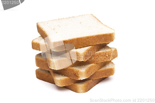 Image of A pile of nine toasted bread slices for breakfast isolated on white studio background.