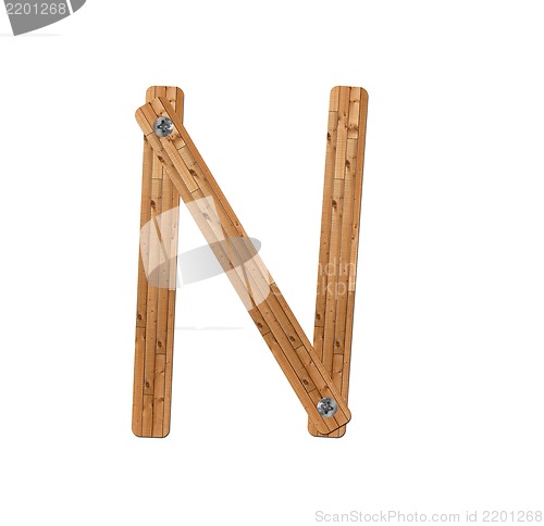 Image of wooden alphabet - letter N? on white background