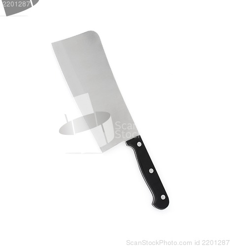 Image of Big knife with black handle on a white