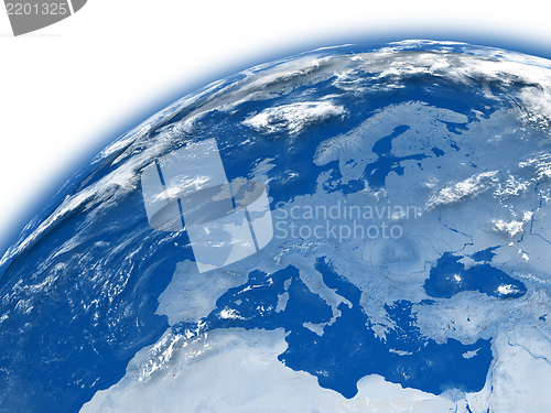 Image of Europe on blue Earth