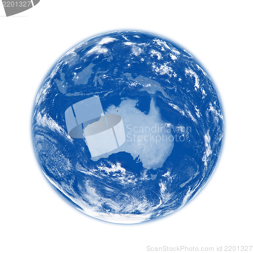 Image of Australia on blue Earth