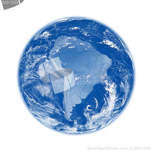 Image of South America on blue Earth