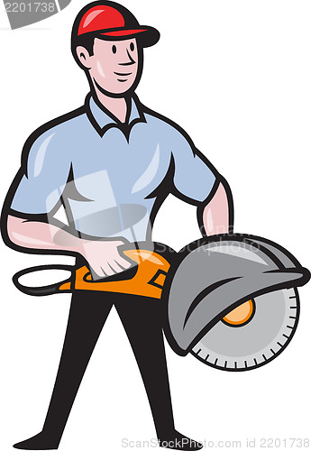 Image of Construction Worker Concrete Saw Consaw Cartoon