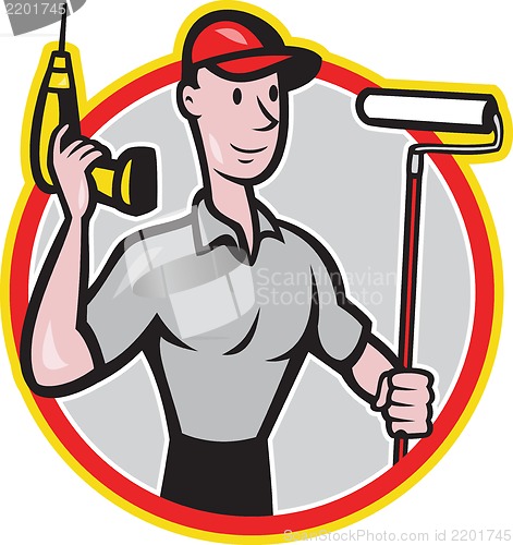 Image of House Painter Paint Roller Handyman Cartoon