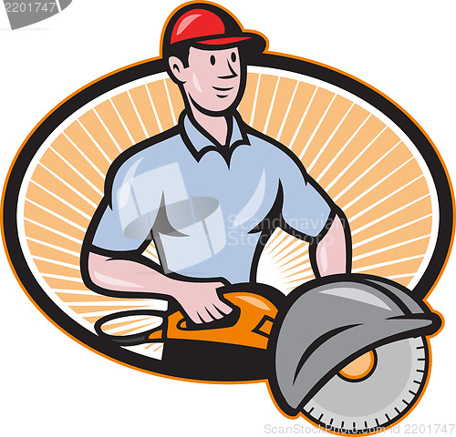 Image of Construction Worker Concrete Saw Consaw Cartoon