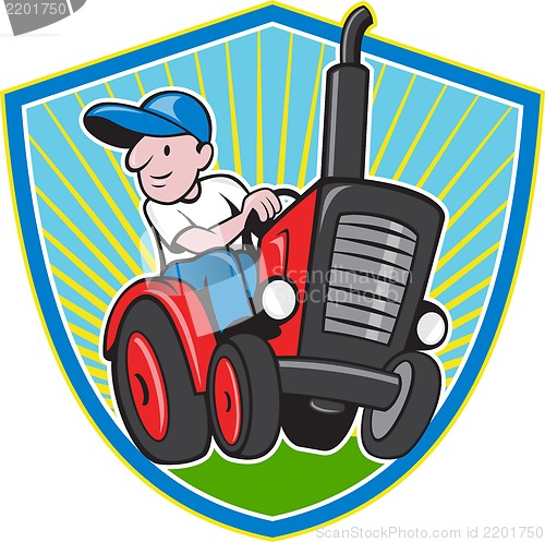 Image of Farmer Driving Vintage Tractor Cartoon