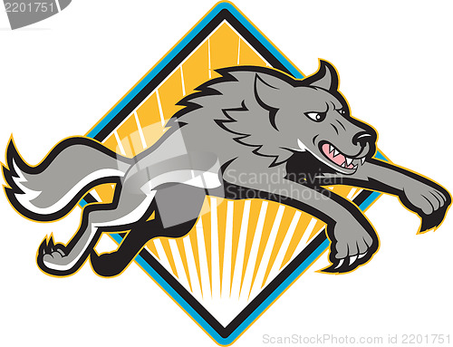 Image of Gray Wolf Wild Dog Jumping Attacking