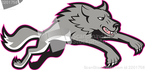 Image of Gray Wolf Wild Dog Jumping Attacking