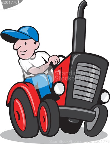 Image of Farmer Driving Vintage Tractor Cartoon