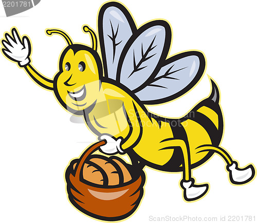 Image of Bee Carrying Basket Bread Loaf Cartoon