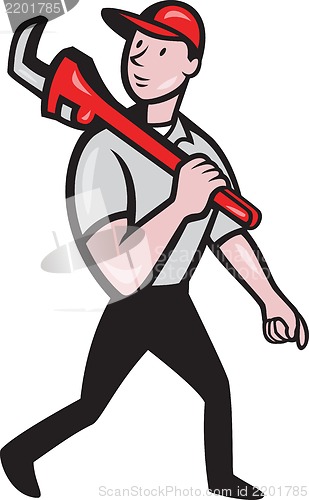 Image of Plumber With Monkey Wrench Cartoon