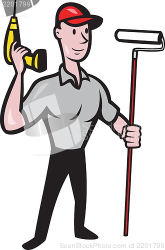 Image of House Painter Paint Roller Handyman Cartoon