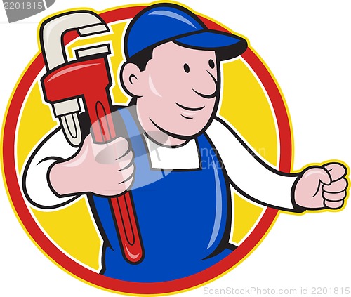 Image of Plumber With Monkey Wrench Cartoon