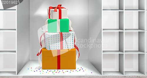 Image of Christmas boxes in the shelf