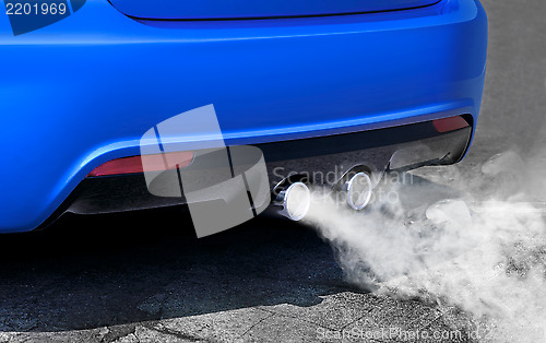 Image of pollution of environment from powerful sport car