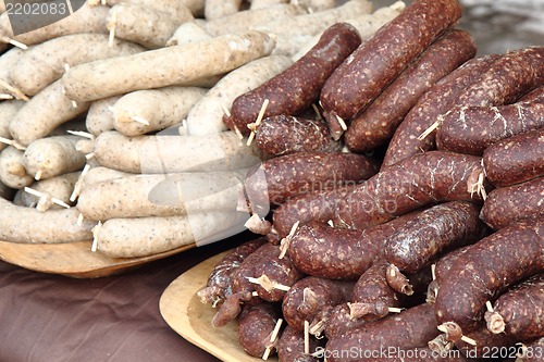 Image of white and black pudding (czech traditional food)