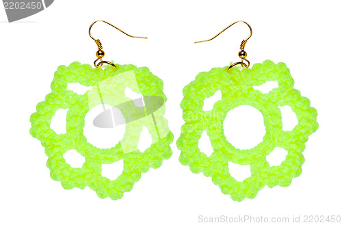 Image of Knitted lace earrings on a white background