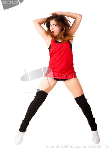 Image of young happy woman doing fitness