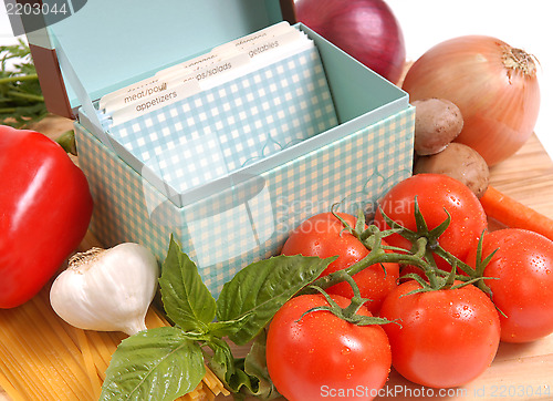 Image of Recipe box with ingredients for spaghetti