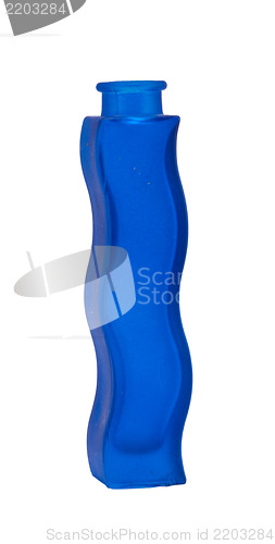 Image of closeup blue curly form shape vase isolated white 