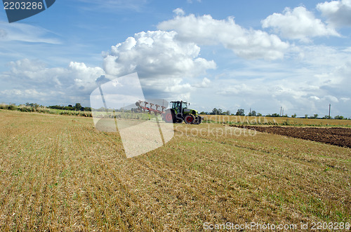 Image of tractor prepare plow agricultural harvest field 