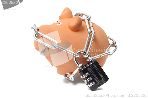 Image of Piggy Bank in Chains with Padlock