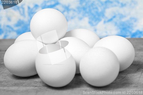 Image of Chicken eggs on kitchen table