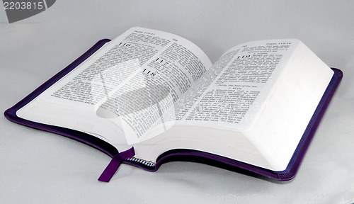 Image of open Bible isolated on a white background.