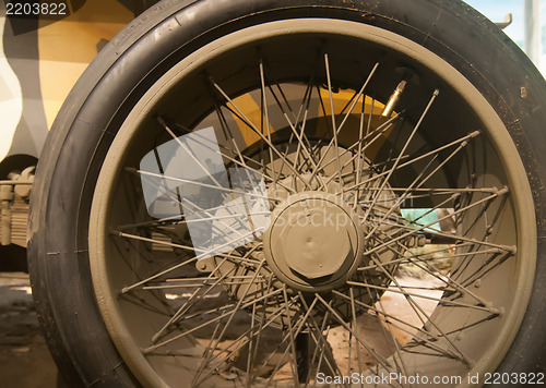 Image of civil warr solid rubber tire wheel on a war machine